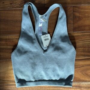 Free People Movement Gray Racerback Ribbed Crop with V-Neck